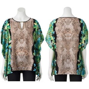 Dana Buchman Cheetah Floral Batwing Top Blouse SZ S